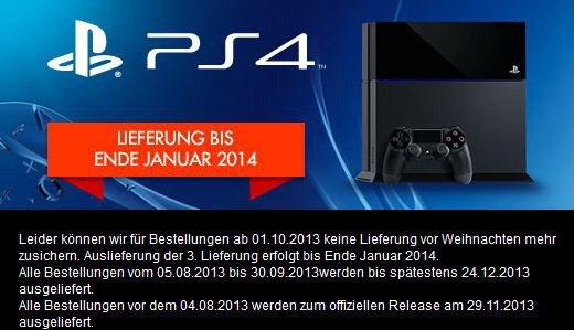 Deutschland: Neue PS4 Konsolen gibt es erst 2014 wieder